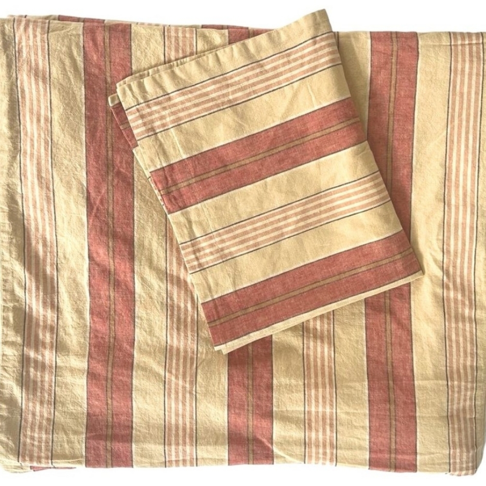 Pottery Barn linen blend striped king duvet cover and 1 standard pillow sham